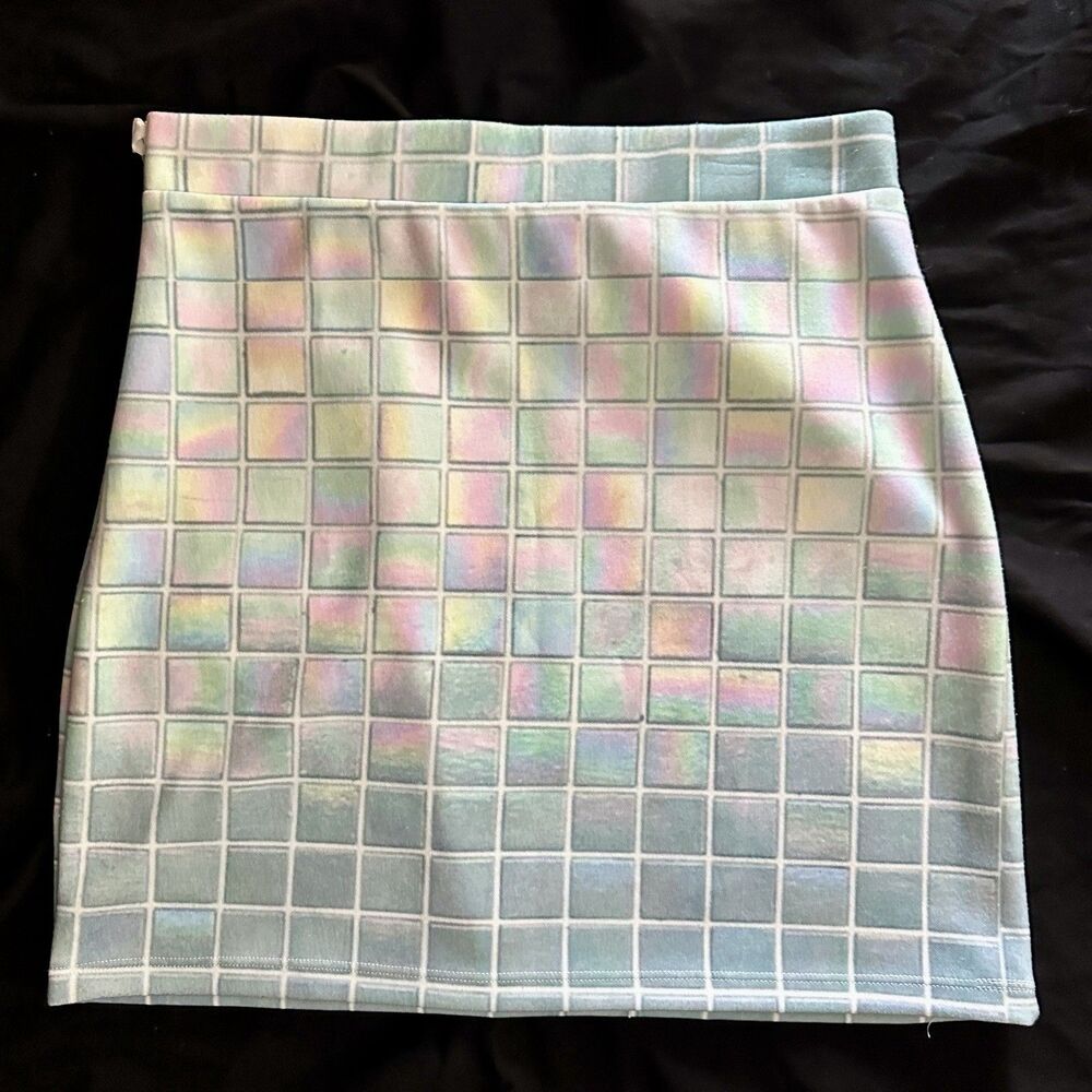 Dolls Kill Holographic Iridescent Tile Print Pencil Skirt L
